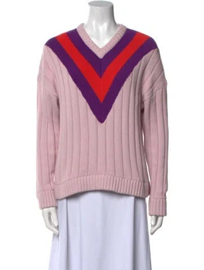 Pre-owned Kule Striped V-neck Sweater In Purple