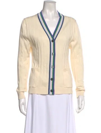 Pre-owned Kule Striped V-neck Sweater In White