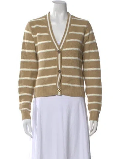Pre-owned Kule Striped V-neck Sweater In White