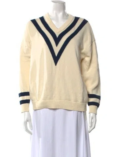 Pre-owned Kule Striped V-neck Sweater In White