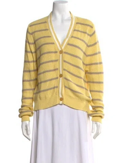 Pre-owned Kule Striped V-neck Sweater In Yellow