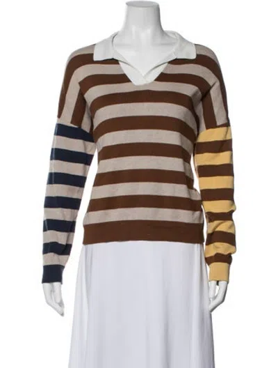 Pre-owned Kule Striped V-neck Sweatshirt In Neutrals