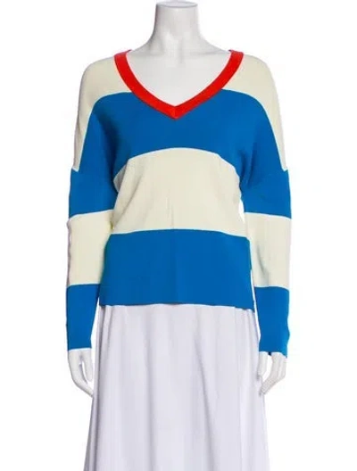 Pre-owned Kule Striped V-neck Top In Blue