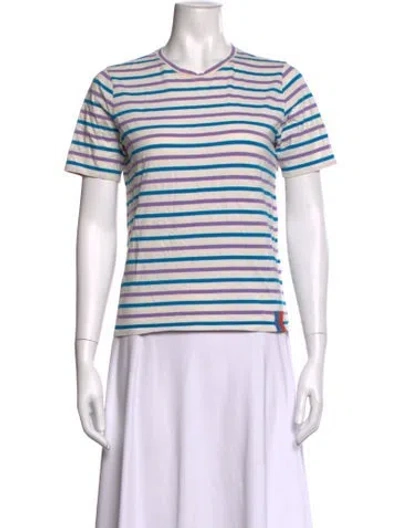 Pre-owned Kule Striped V-neck T-shirt In Neutrals