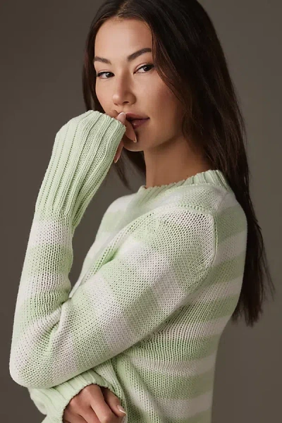 Kule Tatum Striped Crew Pullover Sweater In Green