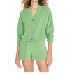 Kule Terry Bay Button Cardigan In Avocado In Green