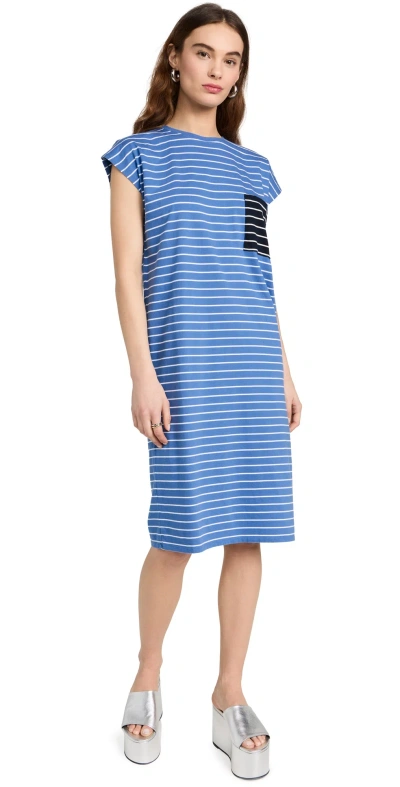 Kule The Honor Short-sleeve Organic Cotton Stripe Midi Dress In Denimwhite