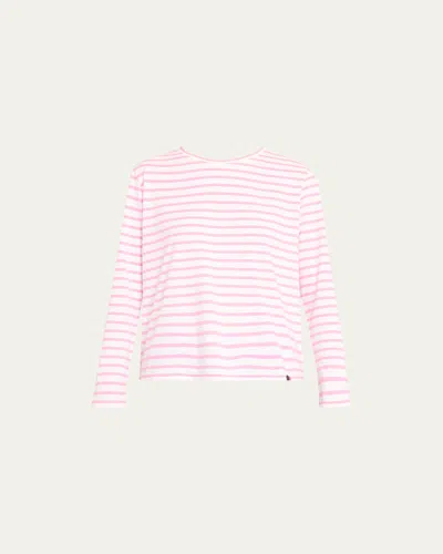Kule The Modern Long Cotton T-shirt In White/hot Pink