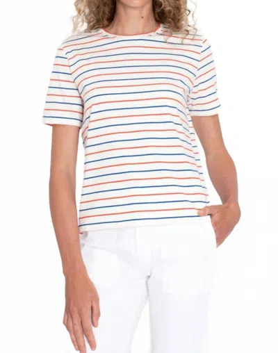 Kule The Modern Pinstripe Tee In White/blue/poppy In Multi