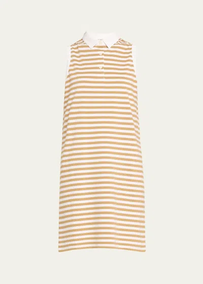 Kule The Polo Sleeveless Cotton Stripe Mini Dress In White/beige