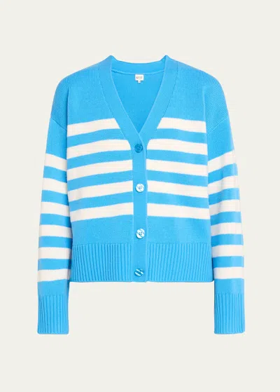 Kule The Raffa Wool Cashmere Striped Cardigan In Azzurro/cream