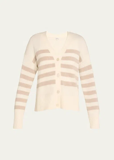 Kule The Raffa Wool Cashmere Striped Cardigan In Creamsand