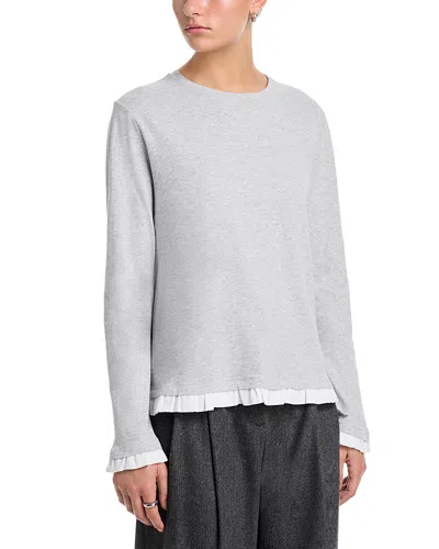 Kule The Romeo Contrast Ruffle Long Sleeve Tee In Gray