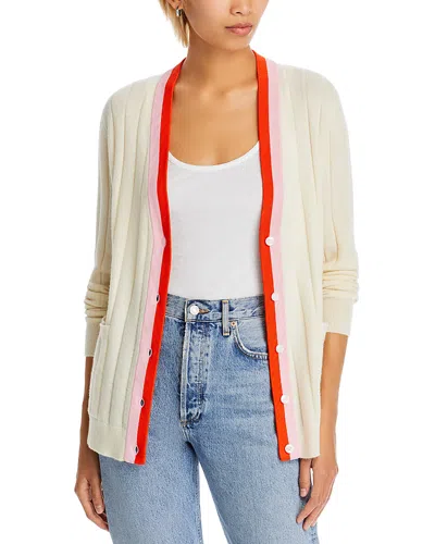Kule The Sinclair Cashmere V Neck Cardigan Sweater In Cream/poppy/pink
