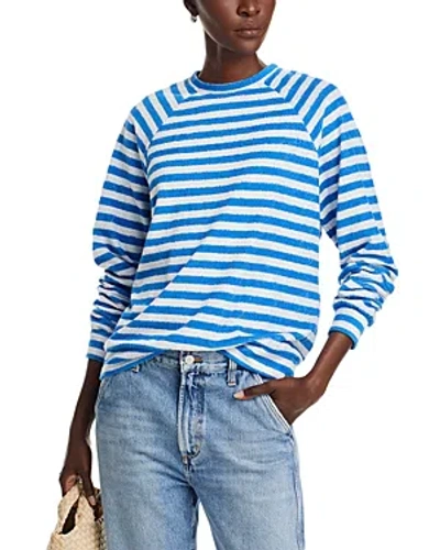Kule The Terry Franny Striped Sweatshirt In White/royal Blue
