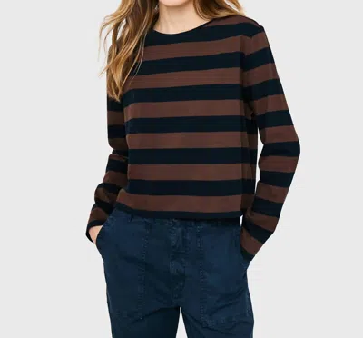 Kule The Venice Long Sleeve Tee In Coffee/navy In Multi