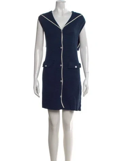 Pre-owned Kule V-neck Knee-length Dress In Blue