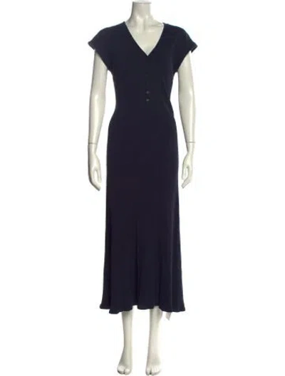 Pre-owned Kule V-neck Long Dress In Blue