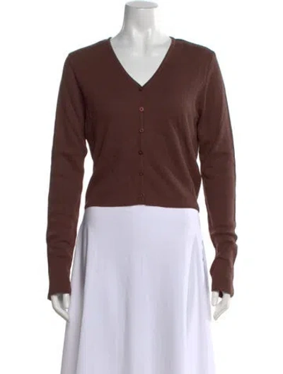 Pre-owned Kule V-neck Long Sleeve Button-up Top In Brown