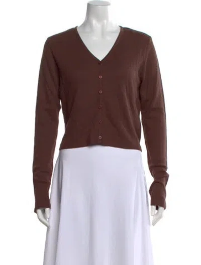 Pre-owned Kule V-neck Long Sleeve Button-up Top In Brown