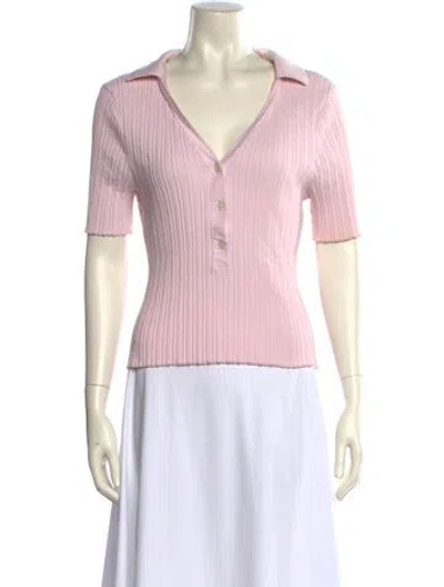 Pre-owned Kule V-neck Short Sleeve Polo In Pink