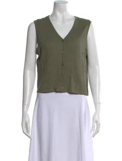 Pre-owned Kule V-neck Sleeveless Button-up Top In Green