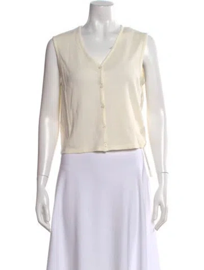 Pre-owned Kule V-neck Sleeveless Button-up Top In Neutral