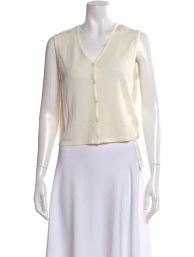 Pre-owned Kule V-neck Sleeveless Button-up Top In Neutral