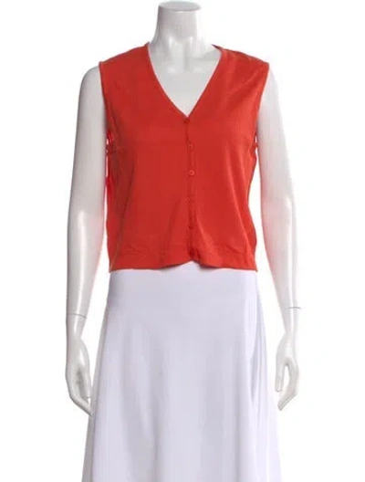 Pre-owned Kule V-neck Sleeveless Button-up Top In Orange