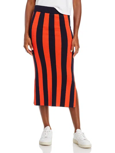 Kule Womens Midi Striped Pencil Skirt In Orange