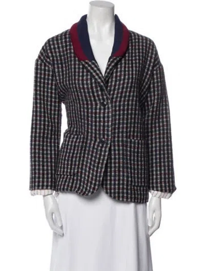 Pre-owned Kule Wool Plaid Print Jacket In Blue