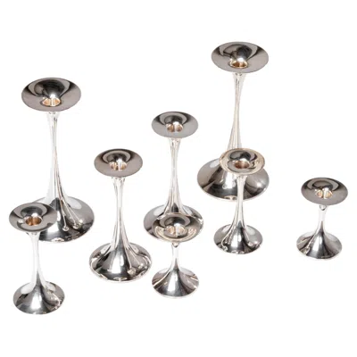 Pre-owned Kultakeskus Oy Set Of 8 “trumpet” Silver Candle Holders By Tapio Wirkkala For