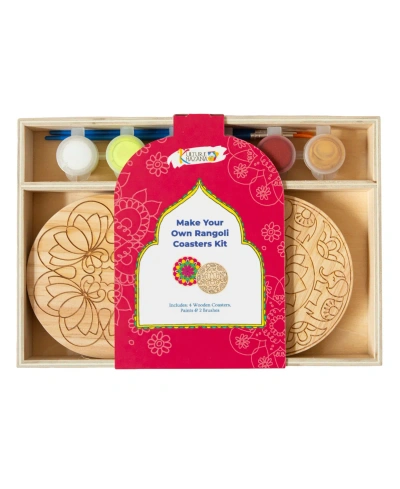 Kulture Khazana Kids' Make Your Own Rangoli Coaster Kit, 4 Wooden Coasters In Mutli