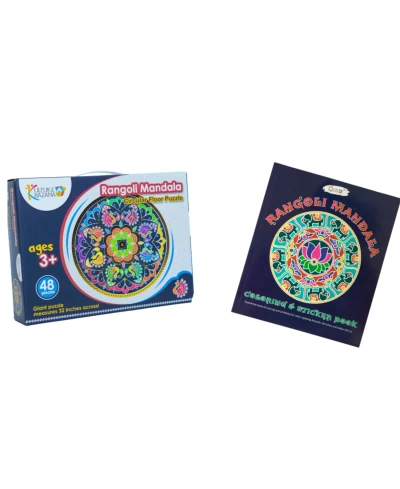 Kulture Khazana Kids' Rangoli Mandala Bundle, Floor Puzzle, 48 Pieces And Coloring And Sticker Book In Mutli