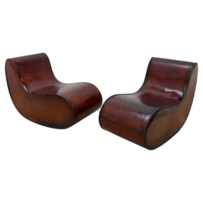 Pre-owned Kundalini Gregorio Spini "sutra" Distressed Leather Lounge Chairs For  - A Pair In Black
