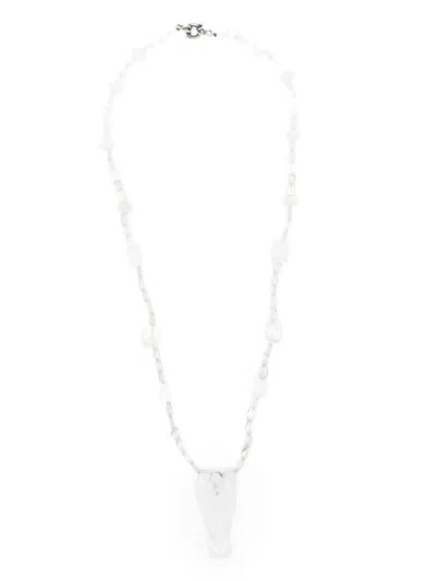 Kundo Carved Crystal Angel Necklace In White
