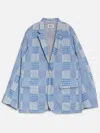 Kuon Men's Stripe Patchwork Blazer In Sax In Blue