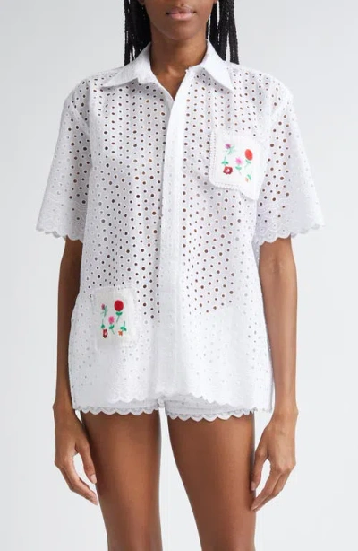 Kúr Coaster Pockets Broderie Anglaise Shirt In White
