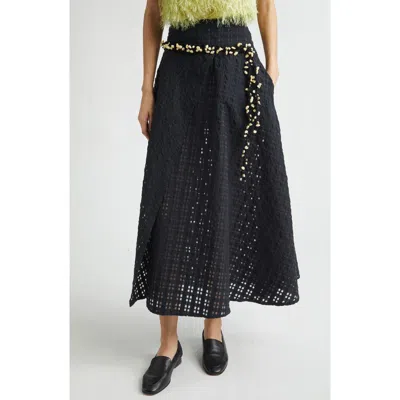 Kúr Crochet Accent Sheer Check Wrap Skirt In Black