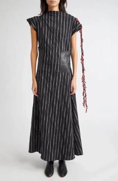 Kúr Leather Patch Pocket Stripe Maxi Dress In Multi