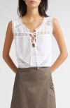Kúr Lyra Lace Inset & Pintuck Cotton Crop Top In White