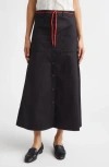 Kúr Shoelace Patch Pocket Cotton A-line Midi Skirt In Black