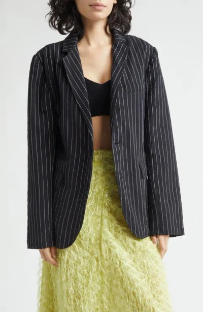 Kúr Wool & Cotton Pinstripe Jacket In Black