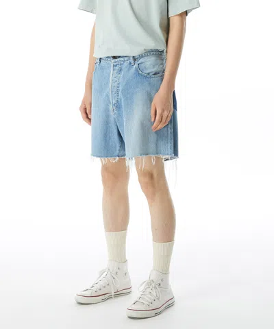 Kuro Crossed Denim Shorts Light Indigo In Blue