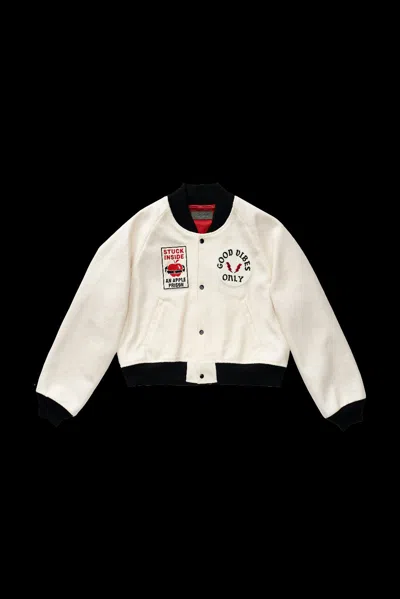 Kuro Felt Like Award Jacket With Embroidered Badge In White
