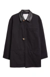 Kuro Leather Collar Denim Coat In Black