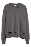 Kuro More Damage Rip & Repair French Terry Crewneck Sweatshirt In Gray