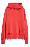 Kuro More Damage Rip & Repair French Terry Hoodie In Red