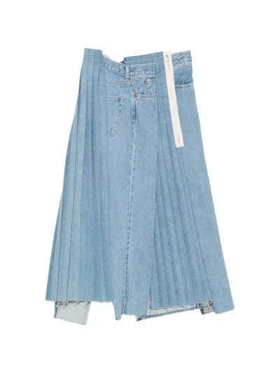 Kuro Patchwork Deconstructed Skirt In Blue