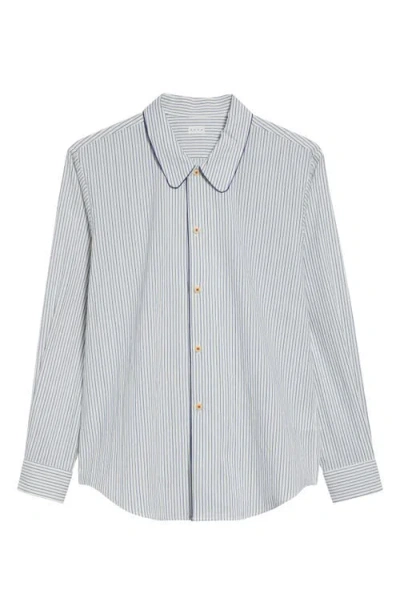 Kuro Quiet Stripe Piped Cotton Button-up Shirt In Blue